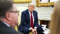 epa12237733 US President Donald Trump listens during a meeting with NATO Secretary General Mark Rutte (not pictured) in the Oval Office of the White House in Washington, DC, USA, 14 July 2025. EPA/YURI GRIPAS / POOL