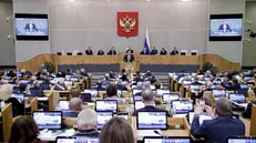 epa11907129 A handout photo made available by the Russian State Duma Press Service shows Russian Foreign Minister Sergey Lavrov delivering his report 'On the priorities of the foreign policy of the Russian Federation' during a plenary session of the State Duma, the Lower House of the Russian Parliament, in Moscow, Russia, 19 February 2025. Lavrov attended a State Duma session after returning from Saudi Arabia where he held negotiations with the US. "Russia and the United States have begun to retreat from the brink of the abyss in bilateral relations, but these are only the first steps", said Lavrov. EPA/RUSSIAN STATE DUMA PRESS SERVICE HANDOUT EDITORIAL USE ONLY/NO SALES