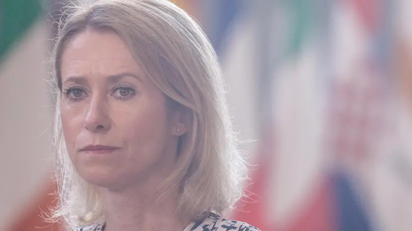 epa12238565 EU High Representative and Vice-President for Foreign Affairs and Security Policy, Kaja Kallas, speaks with journalists at a Foreign Affairs Council at the EU Council in Brussels, Belgium, 15 July 2025. EPA/OLIVIER MATTHYS