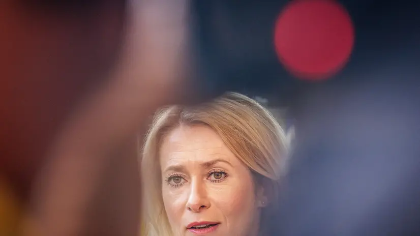epa12238560 EU High Representative and Vice-President for Foreign Affairs and Security Policy, Kaja Kallas, speaks with journalists at a Foreign Affairs Council at the EU Council in Brussels, Belgium, 15 July 2025. EPA/OLIVIER MATTHYS