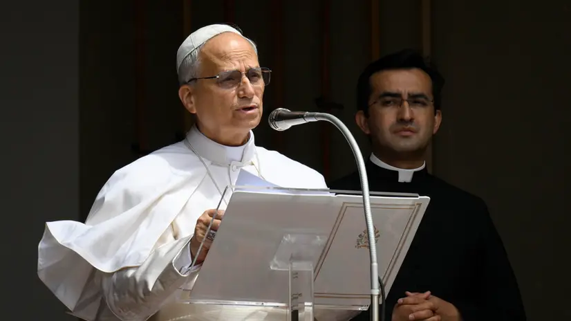A moment from Pope Leo XIV's Angelus in Piazza della Libertà in Castel Gandolfo. Castel Gandolfo, July 13, 2025. ANSA / HANDOUT VATICAN MEDIA / 111 / NPK