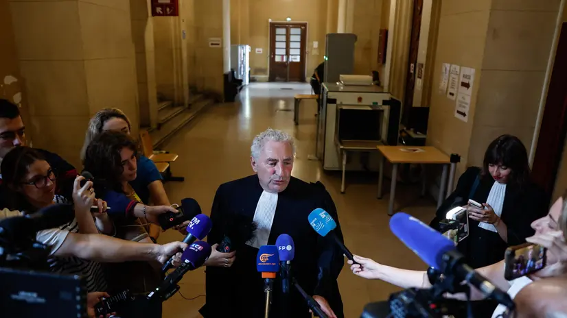 epa12242383 Lawyer of Lebanese George Abdallah, Jean-Louis Chalanset (C) talks to the press after attending Paris Appeal Court in Paris, France, 17 July 2025. The Paris Appeal Court has issued its decision that Georges Ibrahim Abdallah, jailed since 1987 for aiding in the murder of U.S. and Israeli diplomats, can be released from prison on July 25. EPA/MOHAMMED BADRA