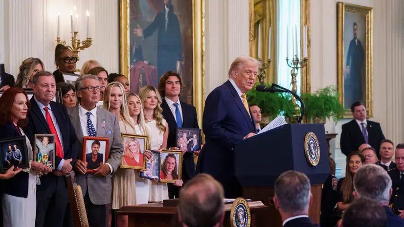 epa12241979 US President Donald Trump speaks during the signing of "Halt All Lethal Trafficking of Fentanyl Act," at the White House, Washington, DC, USA, 16 July 2025. EPA/WILL OLIVER