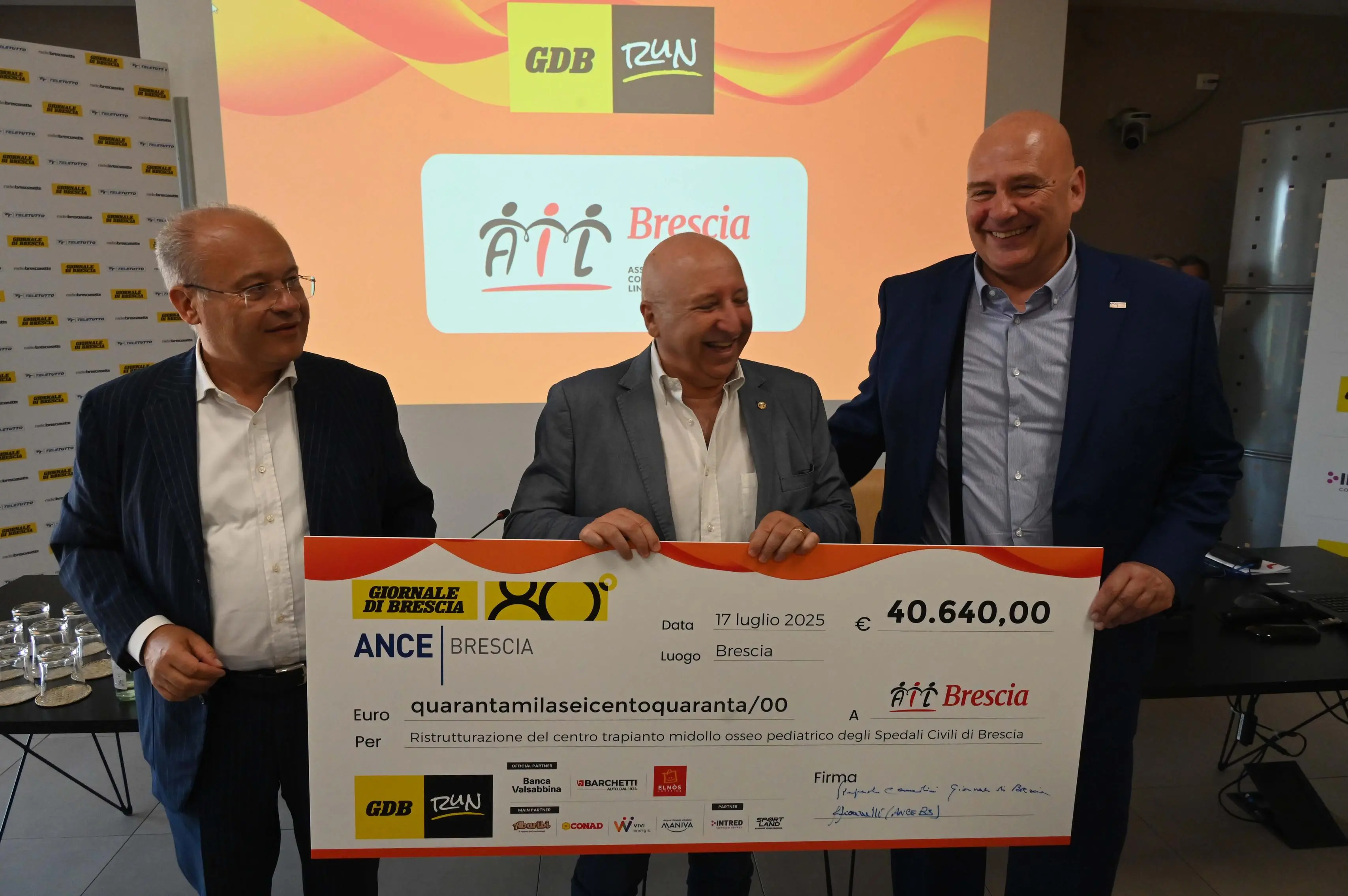 GdB run, la consegna dell'assegno all'Ail