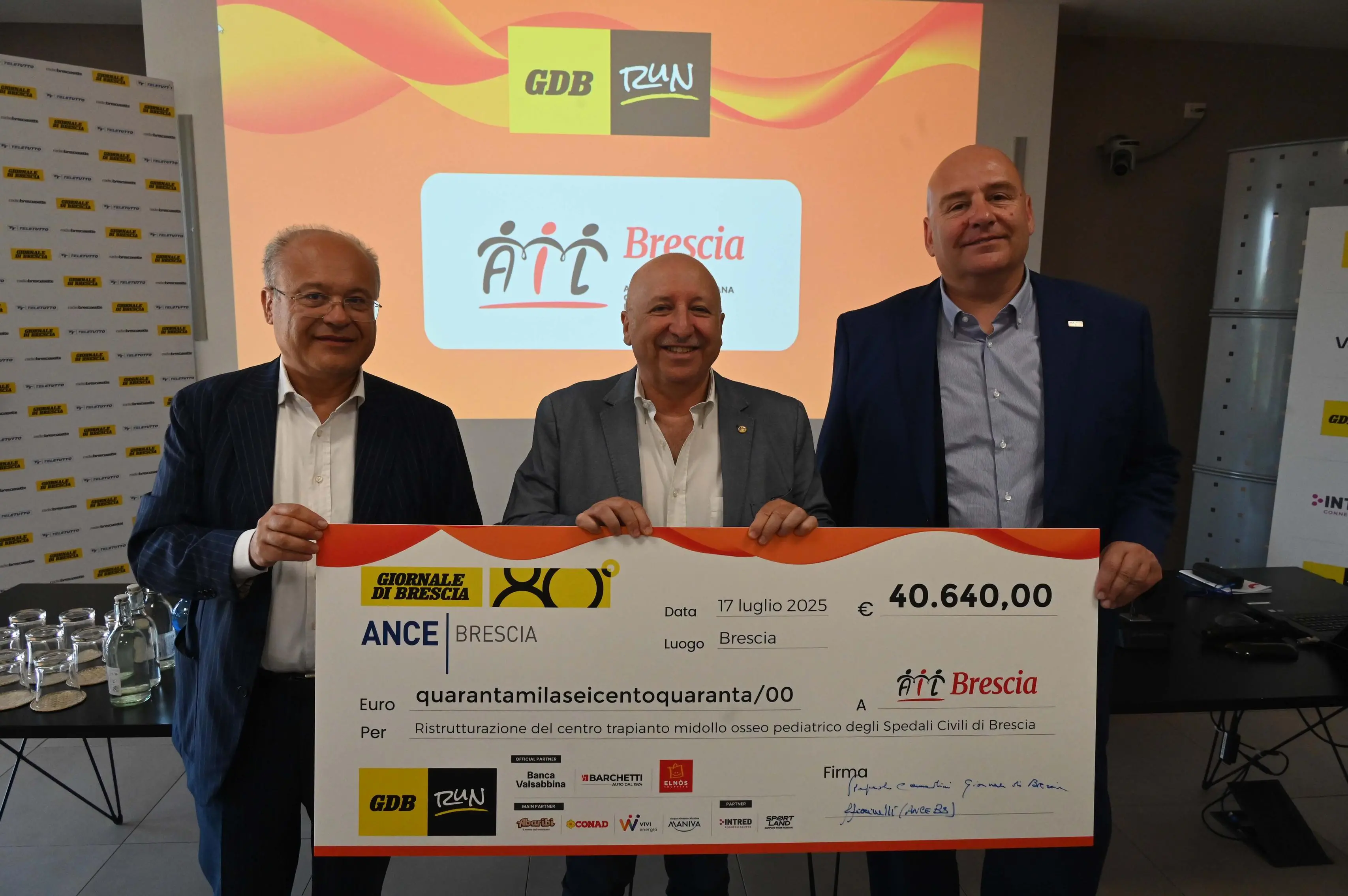 GdB run, la consegna dell'assegno all'Ail