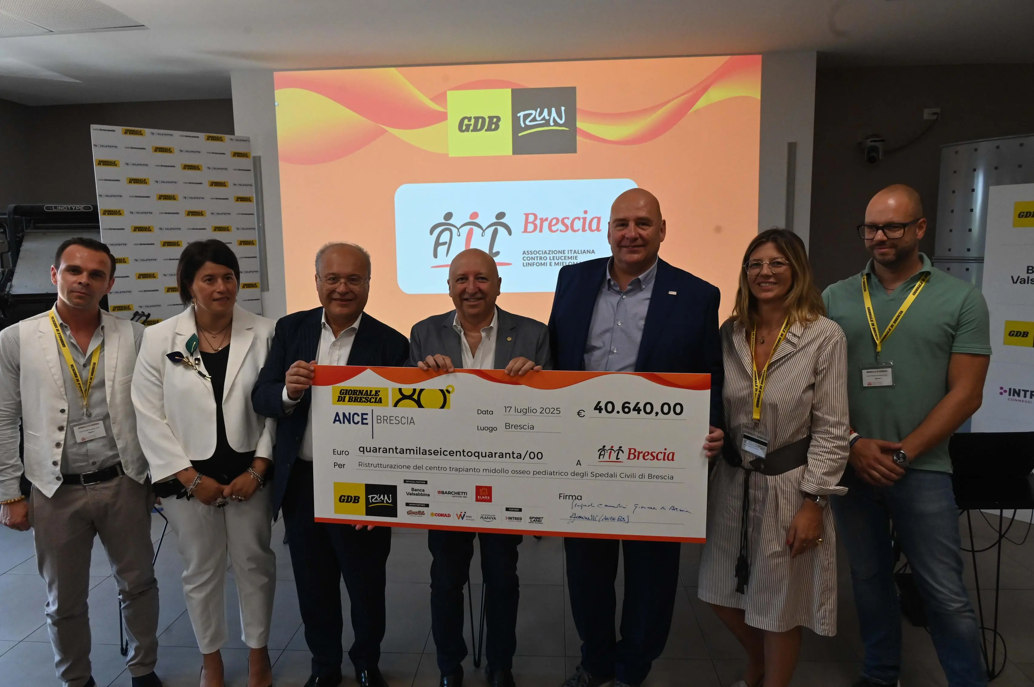 GdB run, la consegna dell'assegno all'Ail