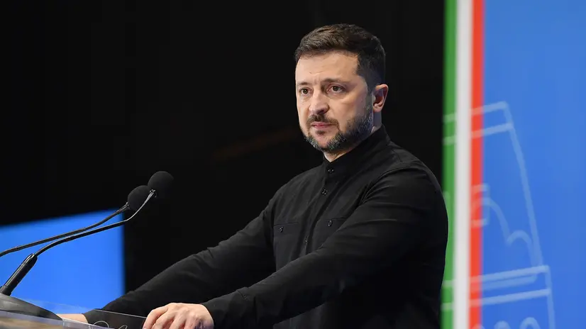 The president of Ukraine Volodymyr Zelensky during the Conference for the Reconstruction of Ukraine, at the La Nuvola Conference Center, Rome, 10 July 2025 ANSA/FABIO CIMAGLIA