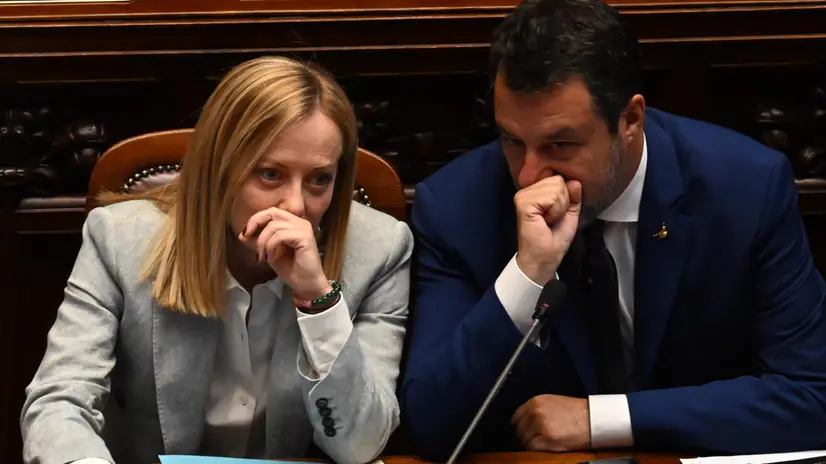 La presidente del Consiglio dei Ministri, Giorgia Meloni, nel corso delle comunicazioni ai deputati in vista della riunione del Consiglio europeo del 26 e 27 giugno, Roma 23 giugno 2025. ANSA/MAURIZIO BRAMBATTI