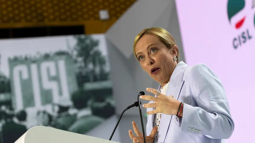 Il presidente del consiglio Giorgia Meloni al XX congresso confederale della CISL 17 luglio 2025 ANSA/MASSIMO PERCOSSI