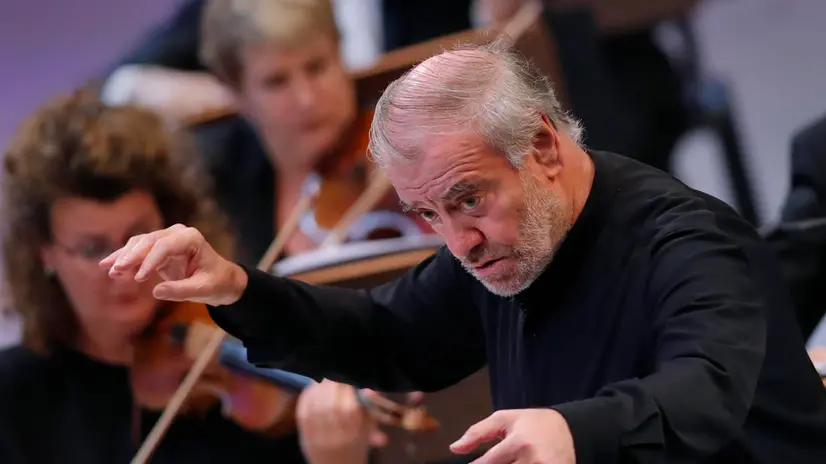 epa09452374 Russian conductor Valery Gergiev performs, with The Munich Philharmonic orchestra, Bruckner's Symphony No. 6 in A major WAB 106 on the stage of Grand Palace Hall during Enescu Festival 2021, in Bucharest, Romania, 06 September 2021. The festival, held every two years since 1958, is the biggest classical music festival held in Romania and is named after Romanian composer and violinist George Enescu. The 2021 edition runs from 28 August to 26 September 2021 with the participation of 32 orchestras from 14 countries, totaling 3,500 foreign and Romanian artists. Special measures are being taken to reduce health risks for spectators and artists. EPA/ROBERT GHEMENT