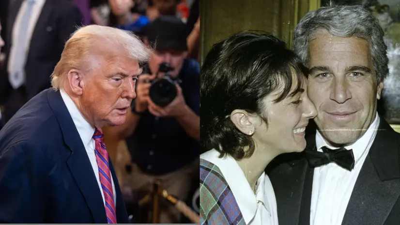 Donald Trump e una vecchia foto di Maxwell ed Epstein