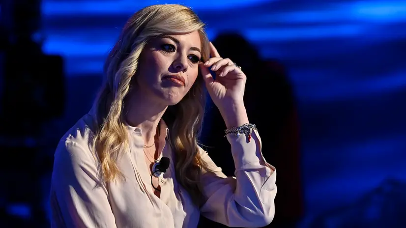 Maria Rosaria Boccia durante la trasmissione televisiva Piazza Pulita condotta da Corrado Formigli e in onda su La7, Roma, 4 ottobre 2024. ANSA/RICCARDO ANTIMIANI