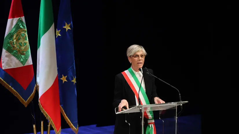 Laura Castelletti sindaca di Brescia, Sergio Mattarella presidente della Repubblica alla commemorazione del 50 della strage di piazza della Loggia Brescia 28 maggio 2024. Ansa Filippo Venezia