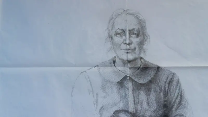 Un disegno della mostra che ritrae Genoeffa Cocconi Cervi