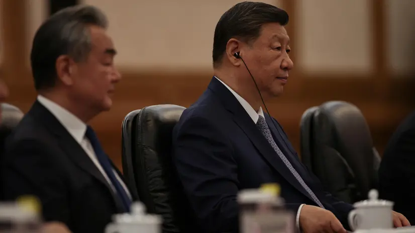 epa12257533 Chinese President Xi Jinping (R), and Chinese Minister of Foreign Affairs, Wang Yi (L), listen during the opening remarks of the 25th European Union - China Summit at the Great Hall of the People in Beijing, China, 24 July 2025. EPA/ANDRES MARTINEZ CASARES / EPA / POOL