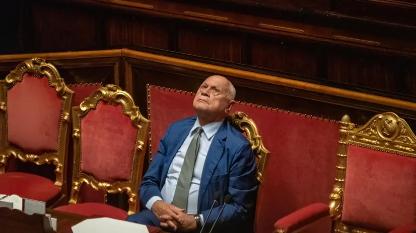 Il Ministro Carlo Nordio, durante la votazione per la riforma della separazione della carriere della Magistratura ed il disegno di legge che introduce il reato di femminicidio. Roma 22 luglio 2025. ANSA / FEDERICO PERRUOLO