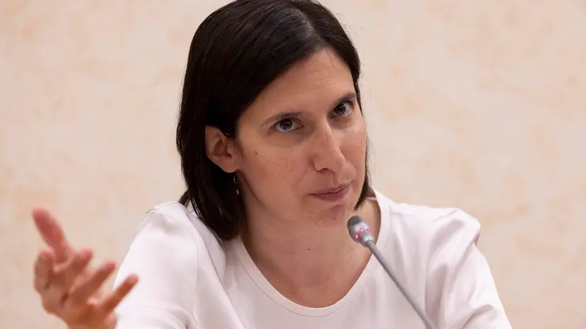 La segretaria del PD Elly Schlein, alla conferenza stampa per presentare il disegno di legge sulla regolamentazione del lavoro part-time. Roma, 15 luglio 2025 ANSA/MASSIMO PERCOSSI