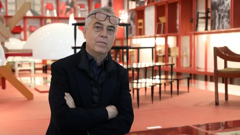 Stefano Boeri, presidente della Triennale di Milano posa all’interno della sala dedicata alla mostra 'Vico Magistretti. Architetto milanese’. Milano 10 Marzo 2021. ANSA / MATTEO BAZZI