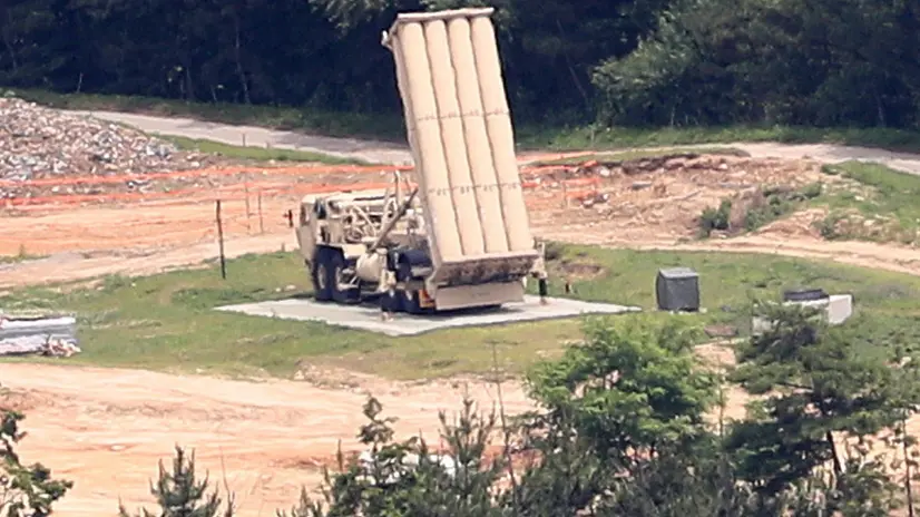 epa10705080 A launch vehicle of the Terminal High Altitude Area Defense (THAAD) system is seen at a U.S. military base in Seongju, 214 kilometers south of Seoul, South Korea, 22 June 2023, one day after South Korea said it completed an environmental impact assessment of the missile defense unit, clearing the way for its full-fledged deployment. EPA/YONHAP SOUTH KOREA OUT