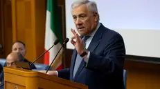 Il ministro degli esteri Antonio Tajani, al consiglio nazionale di Forza Italia. Roma, 25 luglio 2025 ANSA/MASSIMO PERCOSSI