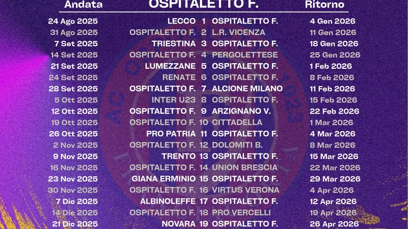 Lega Pro, il calendario 2025/2026 dell'Ospitaletto