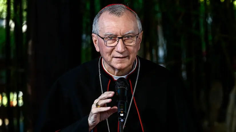Il Cardinale Pietro Parolin durante l’inaugurazione del Cubicolo di Papa Eusebio nella Catacomba di San Callisto, Roma, 4 giugno 2025. ANSA/ANGELO CARCONI