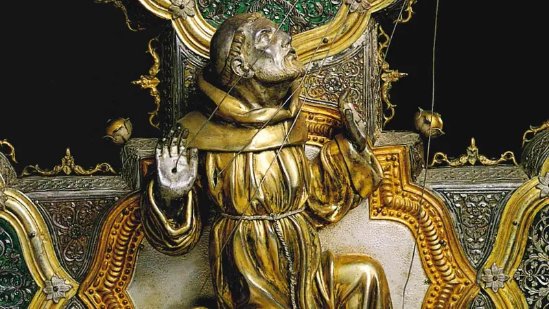 Un dettaglio della croce - Foto tratta dal testo di Marco Collareta «La Grande Croce di Gian Francesco Dalle Croci. Arte rinascimentale e committenza francescana»