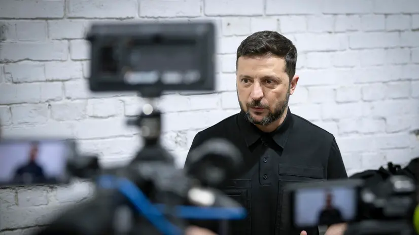 epa12261862 A handout picture made available by the Presidential Press Service shows Ukraine’s President Volodymyr Zelensky visiting a facility where interceptor drones are produced at an undisclosed location in Ukraine, 25 July 2025, amid the ongoing Russian invasion. EPA/PRESIDENTIAL PRESS SERVICE HANDOUT HANDOUT EDITORIAL USE ONLY/NO SALES