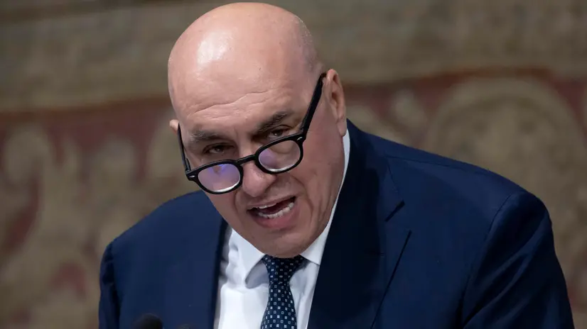 Il ministro della difesa Guido Crosetto, durante la presentazione del rapporto sulla sicurezza della fondazione Futuri Probabili. Roma, 16 giugno 2025 ANSA/MASSIMO PERCOSSI