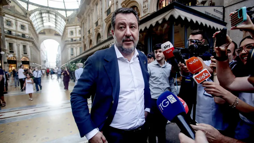 Il vicepremier Matteo Salvini partecipa al convegno 'Milano Futura – Costruiamo insieme Milano' presso il Savini in Galleria Vittorio Emanuele II a Milano, 28 luglio 2025. ANSA/MOURAD BALTI TOUATI