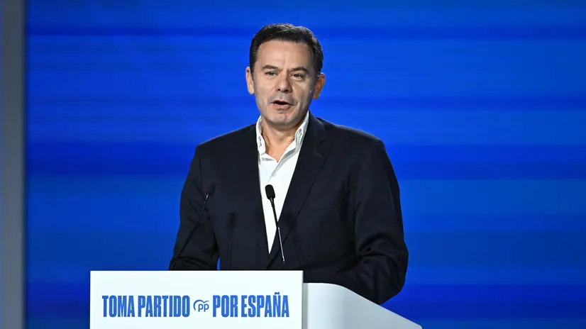 epa12217600 Portuguese Prime Minister Luis Montenegro, speaks as he attends the Spanish People's Party (PP) Congress in Madrid, Spain, 05 July 2025. The PP party holds its 21st national congress from 04 to 06 July 2025 in Madrid. EPA/FERNANDO VILLAR