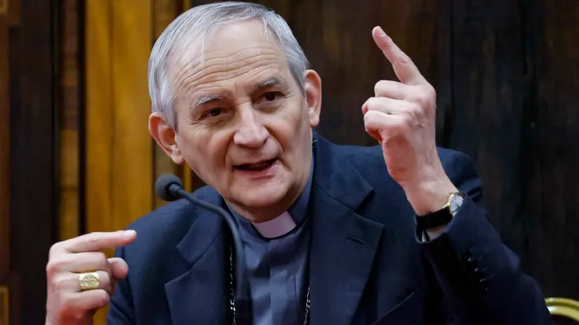 President of the Italian Bishops' Conference (CEI) Cardinal Matteo Zuppi during a press conference at the end of Second Synodal Assembly, Saint Peter's Basilica, Vatican City, 03 April 2025. ANSA/FABIO FRUSTACI