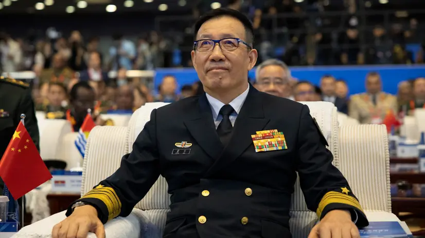 epa11601285 Minister of National Defense of China Admiral Dong Jun sits before the opening ceremony of the 11th Beijing Xiangshan Forum in Beijing, China, 13 September 2024. The 11th Beijing Xiangshan Forum is held between 12 and 14 September 2024 in Beijing, China. EPA/ANDRES MARTINEZ CASARES