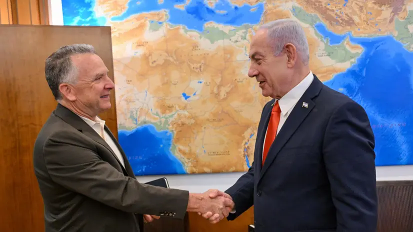 Un'immagine dell'incontro a Gerusalemme tra il premier israeliano Benyamin Netanyahu (D) e l'inviato speciale del presidente Usa Steve Witkoff, 31 luglio 2025. UFFICIO STAMPA PREMIER NETANYAHU. +++FOTO DIFFUSA DALL'UFFICIO STAMPA - USARE SOLO PER ILLUSTRARE OGGI LA NOTIZIA INDICATA NEL TITOLO - NON ARCHIVIARE - NON VENDERE - NON USARE PER FINI NON GIORNALISTICI - NPK+++
