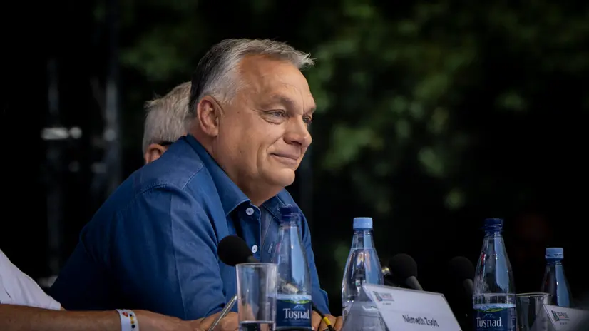 epa12264255 A handout photo made available by the Hungarian PM’s General Department of Communication shows Hungarian Prime Minister Viktor Orban speaking during the 34th Balvanyos Summer University and Students' Camp in Baile Tusnad, Transylvania, Romania, 26 July 2025. EPA/Hungarian PM Gen. Dept/Zoltan Fischer/HANDOUT HANDOUT EDITORIAL USE ONLY/NO SALES