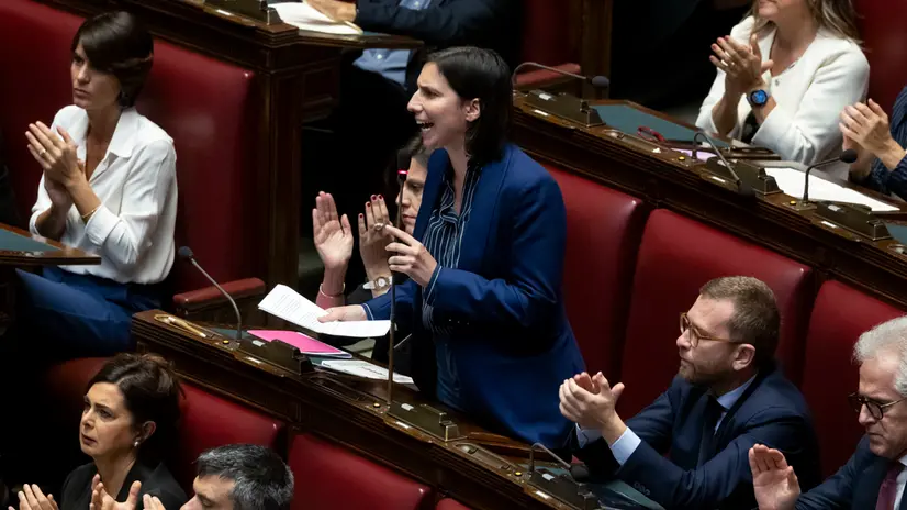 La segretaria del PD Elly Schlein, durante il Question time alla camera dei deputati. Roma, 30 luglio 2025 ANSA/MASSIMO PERCOSSI