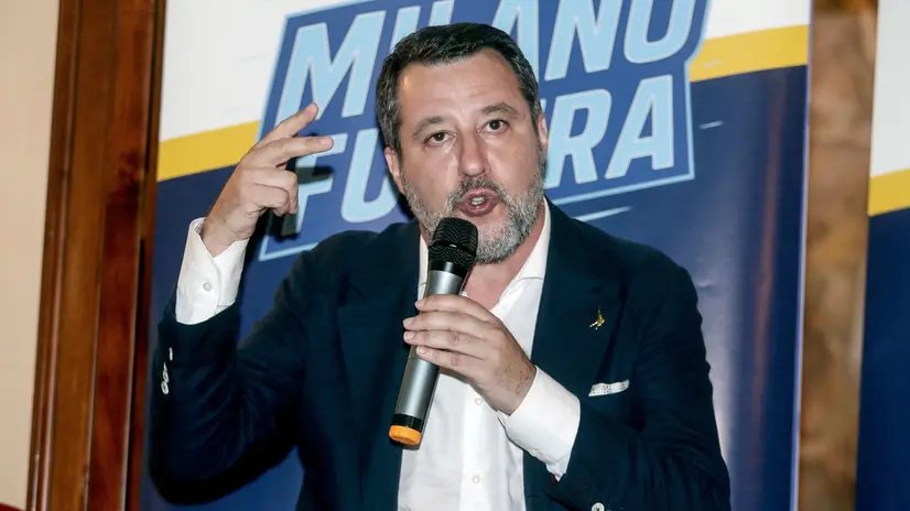 Il vicepremier Matteo Salvini partecipa al convegno 'Milano Futura – Costruiamo insieme Milano' presso il Savini in Galleria Vittorio Emanuele II a Milano, 28 luglio 2025. ANSA/MOURAD BALTI TOUATI