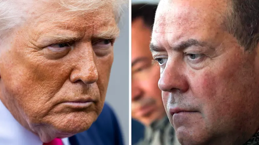 COMBO Donald Trump e Dmitry Medvedev Trump, schiero 2 sottomarini nucleari dopo parole Medvedev
