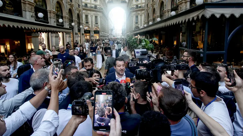 Il vicepremier Matteo Salvini partecipa al convegno 'Milano Futura – Costruiamo insieme Milano' presso il Savini in Galleria Vittorio Emanuele II a Milano, 28 luglio 2025. ANSA/MOURAD BALTI TOUATI
