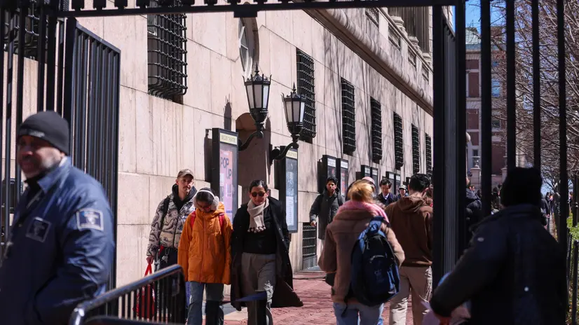 epa11992624 Students, faculty and visitors enter and exit campus near the Broadway entrance of Columbia University in New York, New York, USA, 27 March 2025. The university agreed to the Trump administration demands, including strict rules for protests and disciplinary processes, to restore the 400 million US dollar in federal funding it was stripped of earlier this month. EPA/SARAH YENESEL