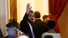 epa12150148 President of El Salvador, Nayib Bukele greets outside the National Theater in San Salvador, El Salvador, 01 June 2025. Bukele stated in his speech for the first year of his second consecutive term that 'he doesn't care if they call him a dictator' and that he prefers that 'to seeing how they kill the Salvadorans.' EPA/RODRIGO SURA