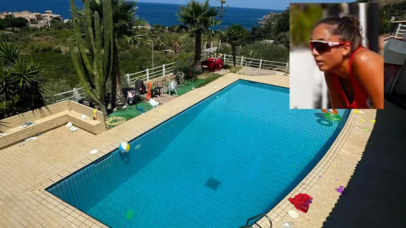 foto della piscina e una foto della giovane pallavolista