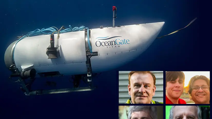 In una combo i cinque passeggeri morti a bordo del Titan: in alto Hamisc Harding (s), Suleman Dawood e Shahzada Dawood (d); in basso Stockton Rush (s), Paul-Henry Nargeolet. +++ATTENZIONE LA FOTO NON PUO' ESSERE PUBBLICATA O RIPRODOTTA SENZA L'AUTORIZZAZIONE DELLA FONTE DI ORIGINE CUI SI RINVIA+++ NPK (Sottomarino, sommergibile)