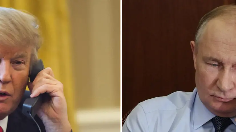 In una combo il presidente americano Donald J. Trump parla al telefono con il presidente russo Vladimir Putin. ANSA/JIM LO SCALZO-GAVRIIL GRIGOROV