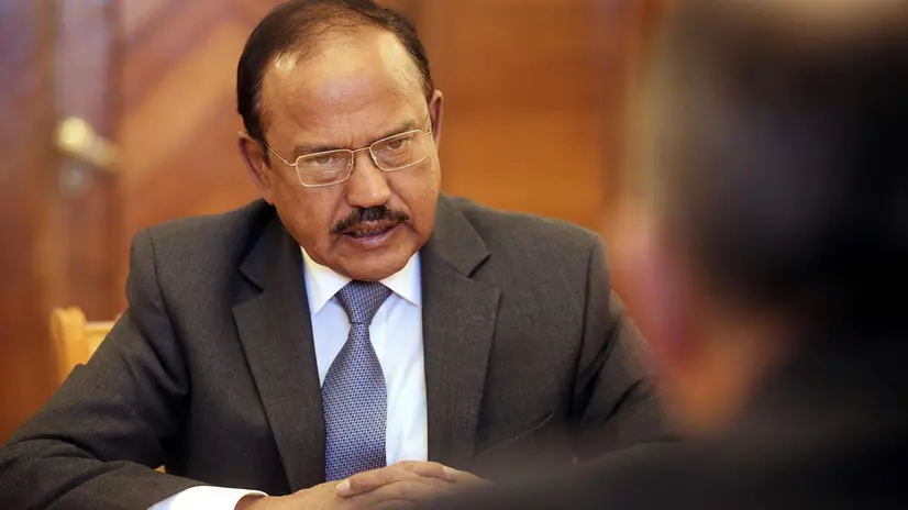 epa06725648 Russian Foreign Minister Sergei Lavrov (R) and India's National Security Advisor Ajit Doval (L) during their meeting in Moscow, Russia, 10 May 2018. Ajit Doval is on an official visit to Moscow. EPA/MAXIM SHIPENKOV / POOL