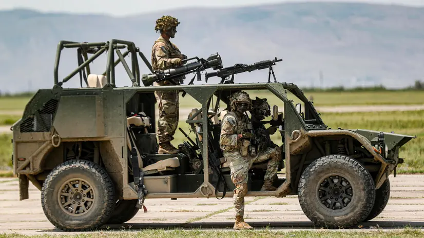 epa09385816 US servicemen guard during parachute exercise attending the multinational military exercise 'Agile Spirit 2021' at the military base of Vaziani, outside Tbilisi, Georgia, 01 August 2021. Agile Spirit 2021 is a project involving NATO members and partner countries of 15 countries like Georgia, USA, UK, Ukraine, Poland, Romania, Turkey, Latvia, Estonia, Germany, Azerbaijan, Spain, Canada, Italy and Lithuania. More than 2,500 military personnel take part in Agile Spirit 2021, reported the Georgia's Ministry of Defense. EPA/ZURAB KURTSIKIDZE