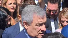 Il ministro degli Esteri, Antonio Tajani, all'auditorium Tamburi ad Ancona, 4 agosto 2025. ANSA/CAROTTI