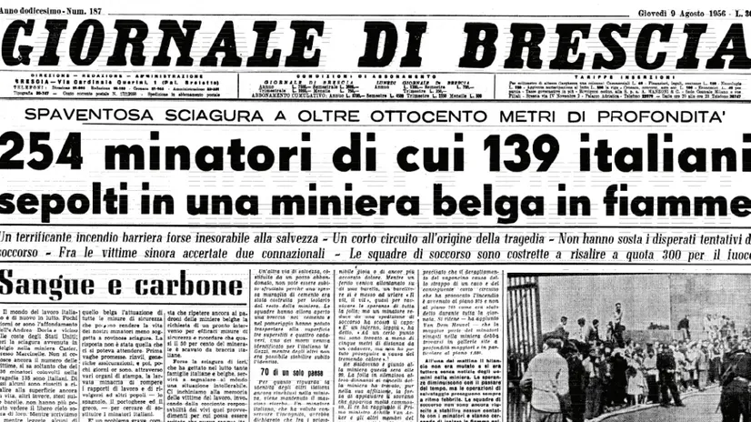 La prima pagina del Giornale di Brescia del 9 agosto 1956