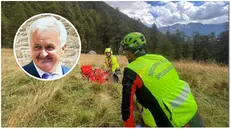 Nel riquadro la vittima, Emilio Manessi. A soccorrerlo gli uomini del Soccorso alpino (foto di repertorio) © www.giornaledibrescia.it