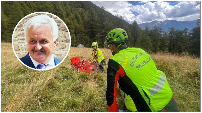Nel riquadro la vittima, Emilio Manessi. A soccorrerlo gli uomini del Soccorso alpino (foto di repertorio) © www.giornaledibrescia.it